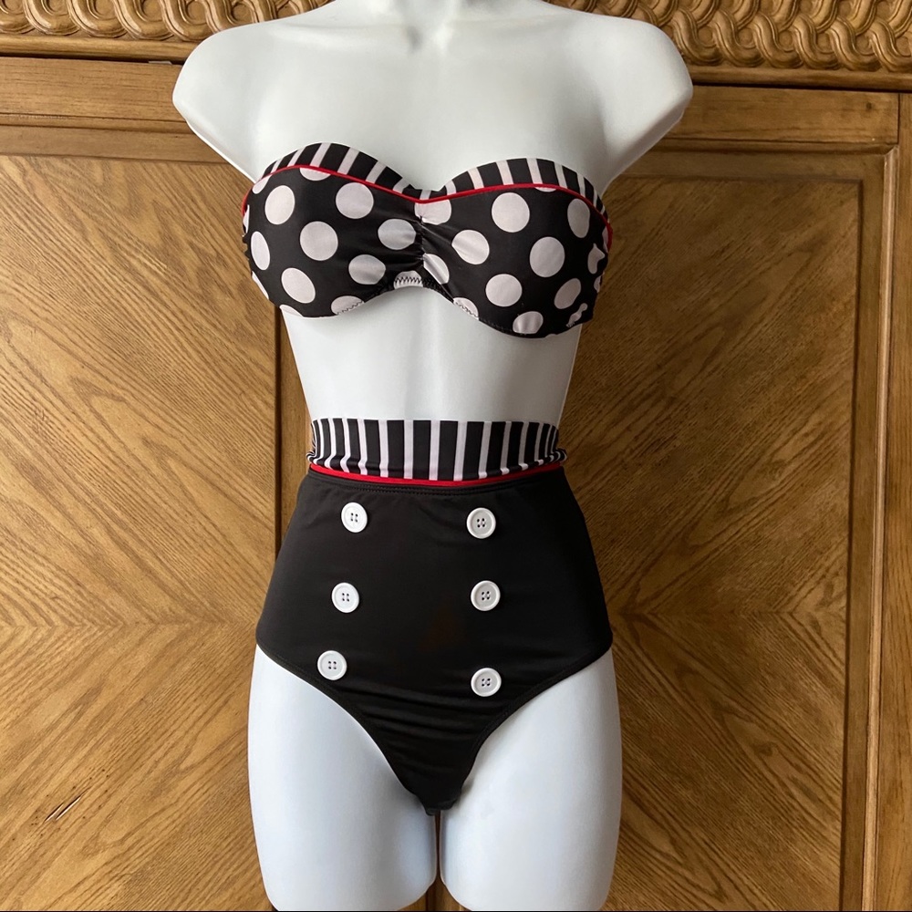 Retro black polka dot high waisted bikini Swimsuit